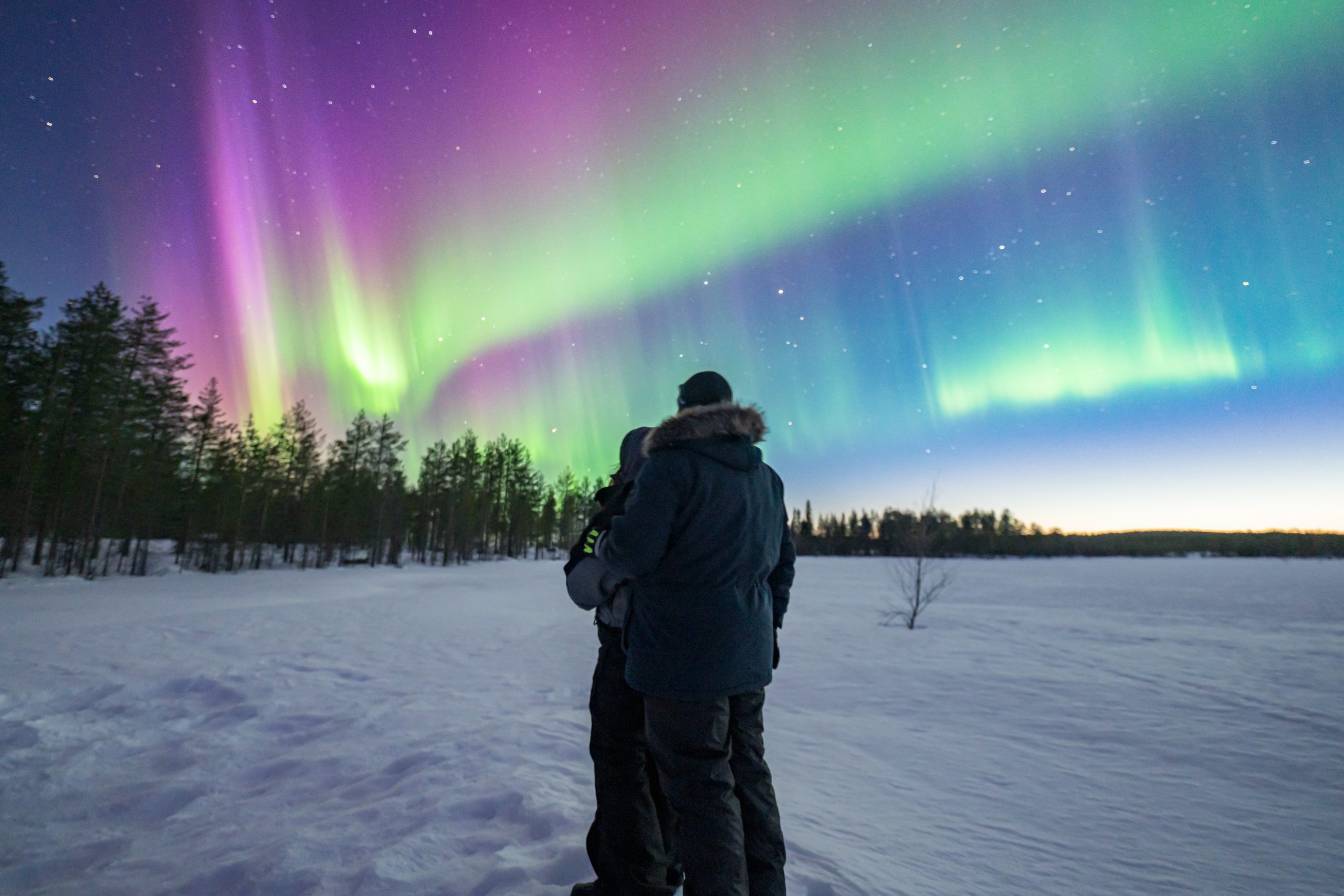 Auroras Dancing in April Rovaniemi Lapland Finland