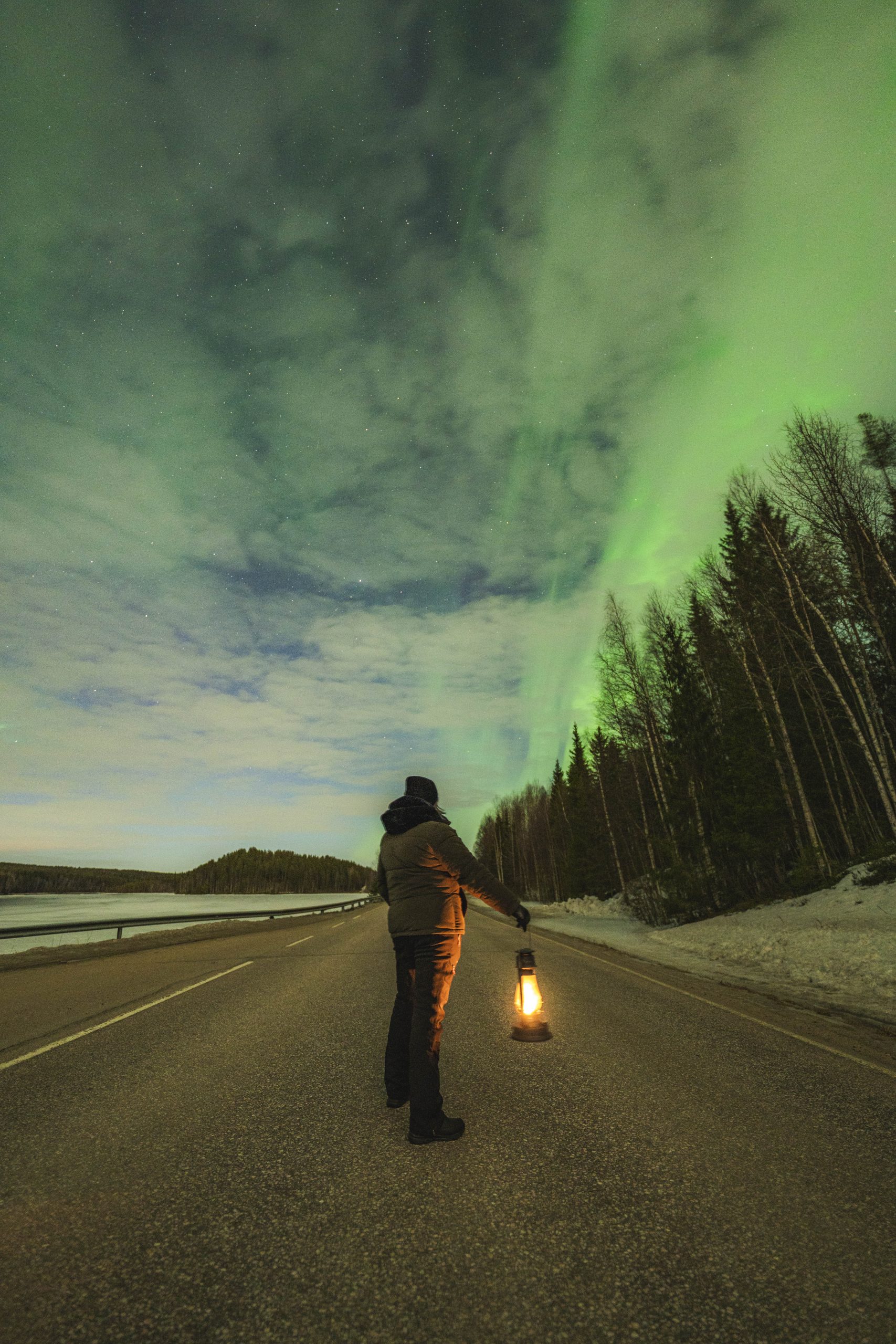Lantern Autumn Northern Lights Road Rovaniemi Lapland