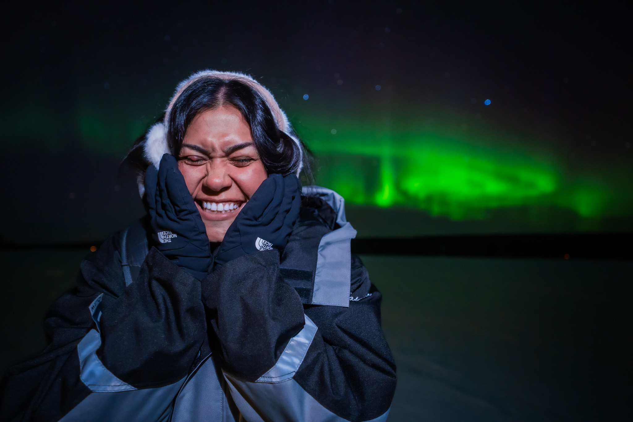 Northern Lights Portrait Winter Nighttime Rovaniemi Lapland