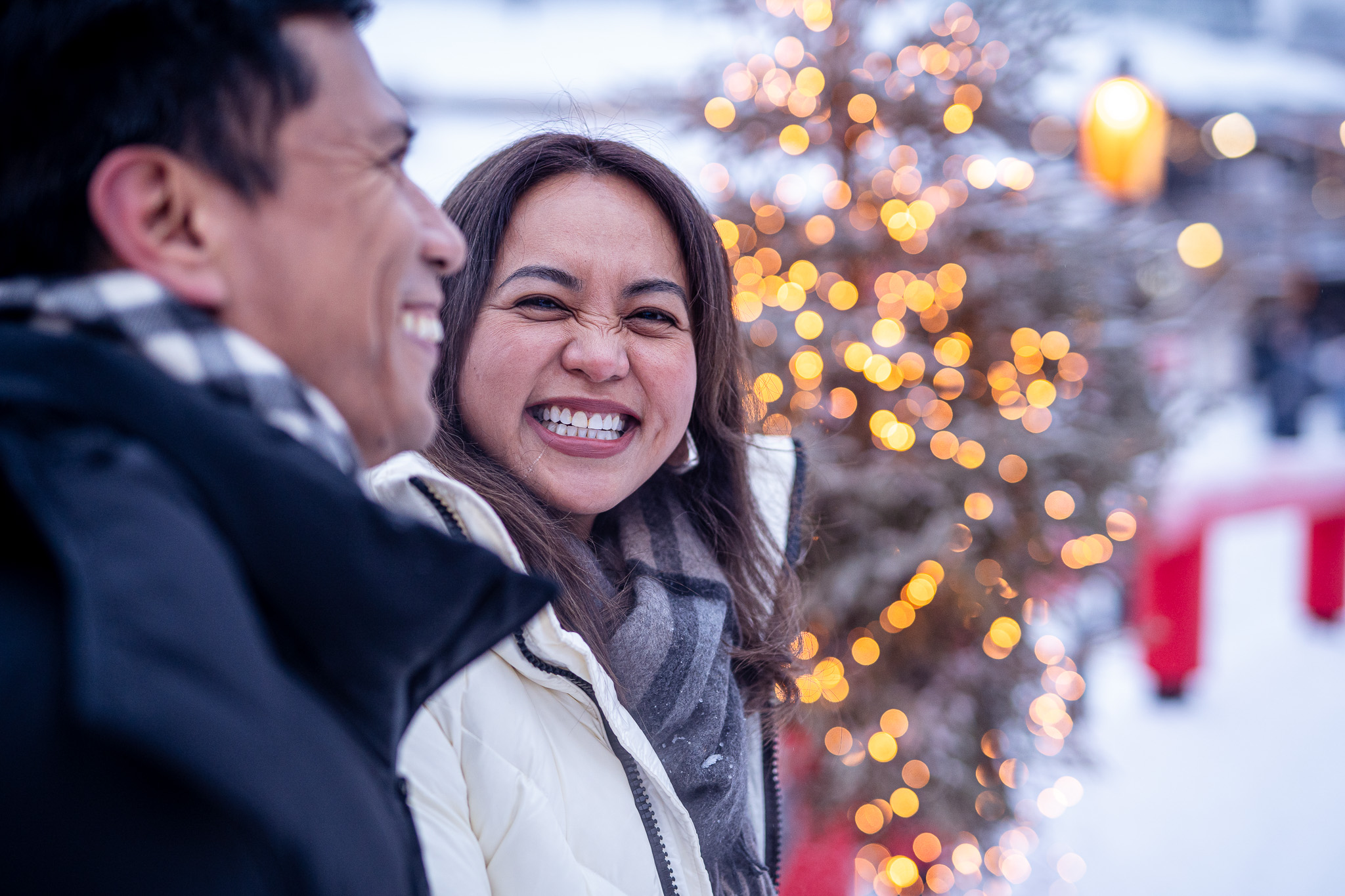 Santaclaus Village Couple Lights Rovaniemi Lapland Finland