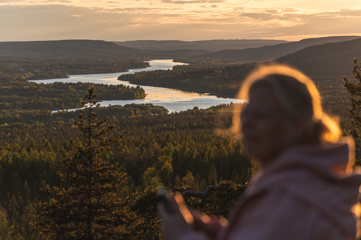 Rovaniemi Lapland Finland Happy Hiker River View Midnight Sun