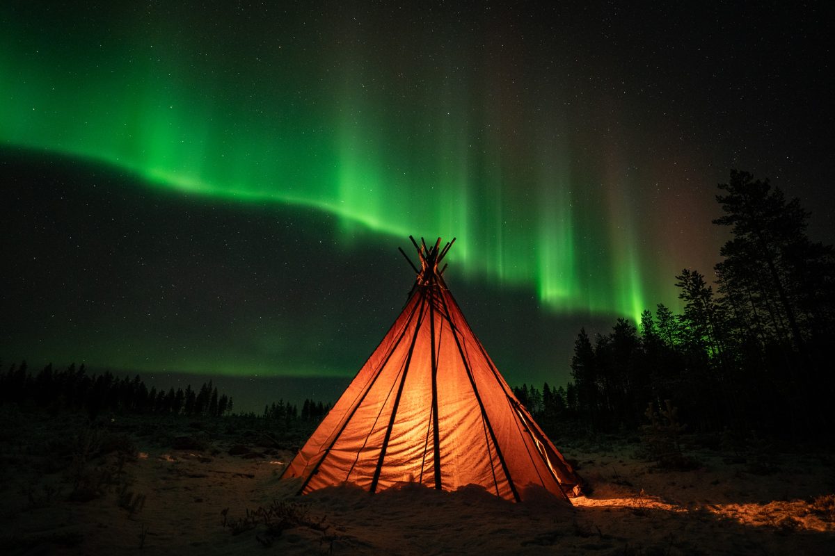 Northern Lights above the Rovaniemi landscape
