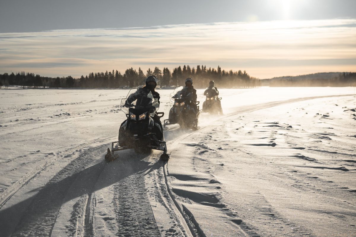 Electric snowmobile wilderness adventure
