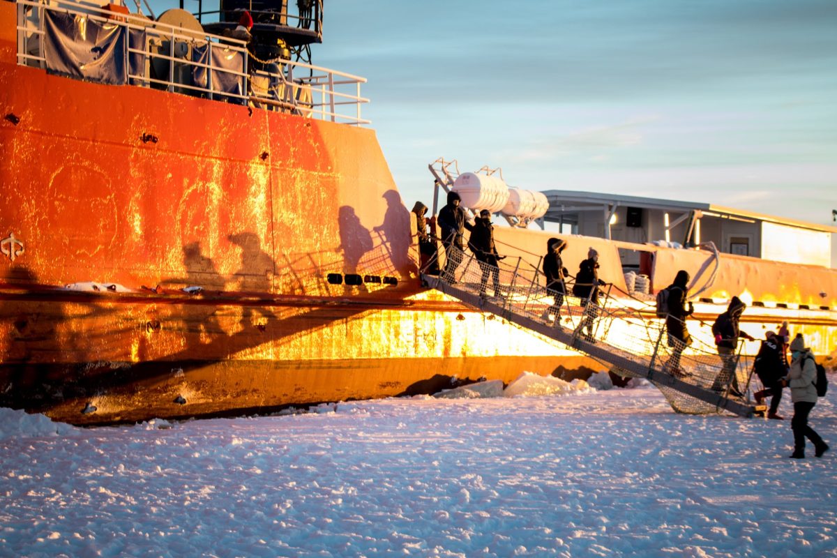 Passengers boarding the Polar Explorer Icebreaker