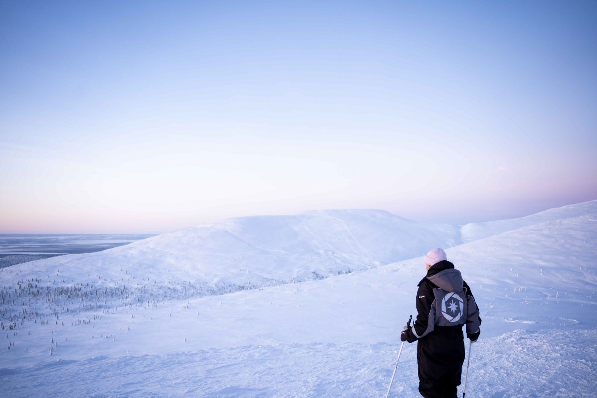 Snowshoe hikers in the fells near Levi