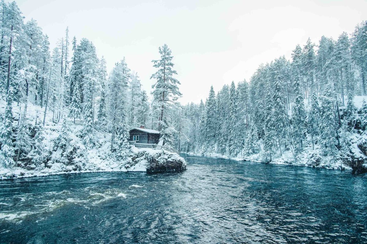 Snowy cabin in Oulanka National Park, Lapland, Finland