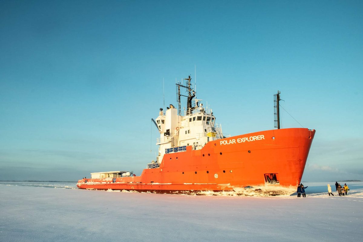 Polar Explorer Icebreaker travelling through sea ice