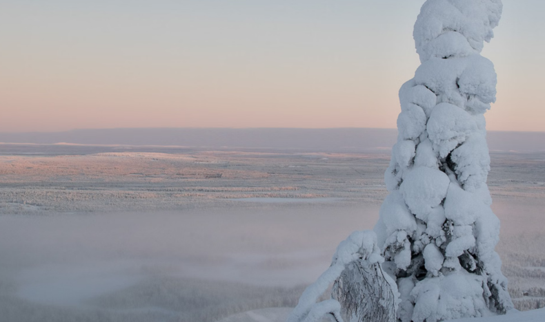 Scenic Snowshoeing on the Top of Pyhä Fell