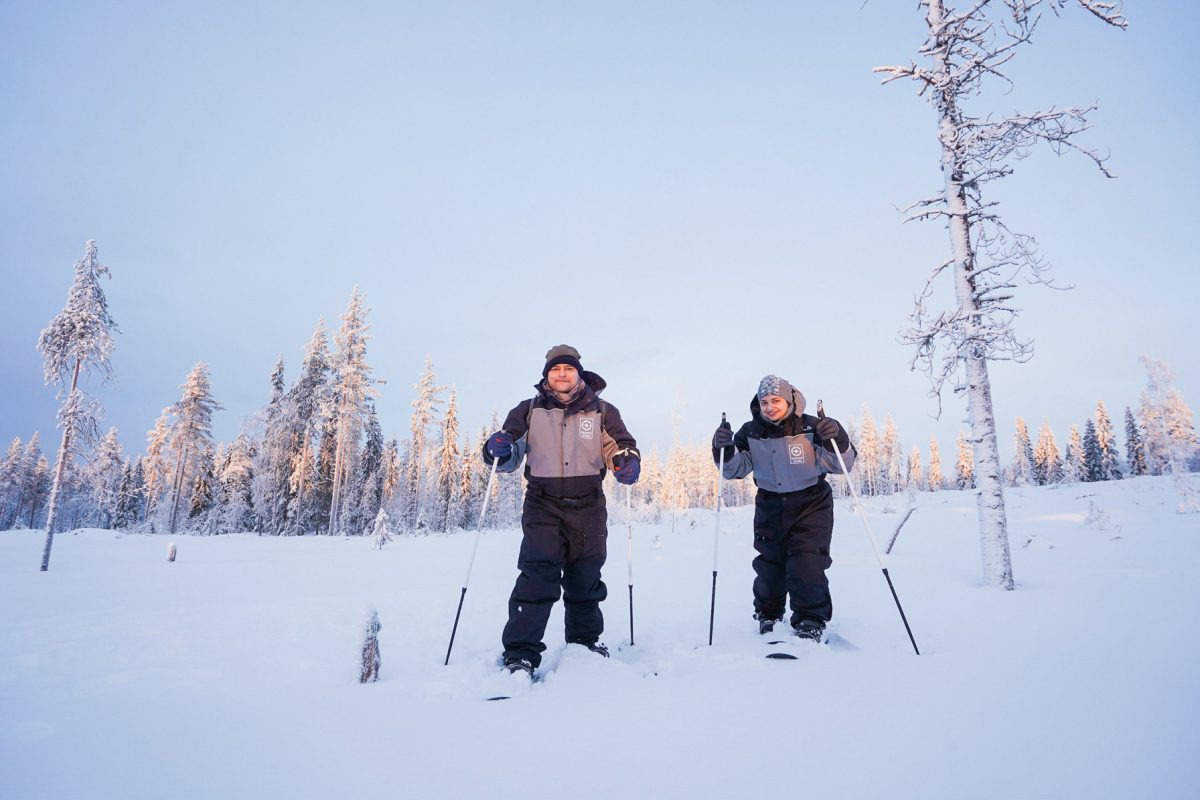 Couple backcountry skiing near Rovaniemi