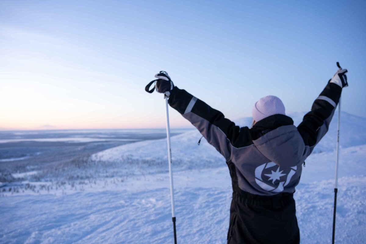 Backcountry skier in the winter sun near Levi