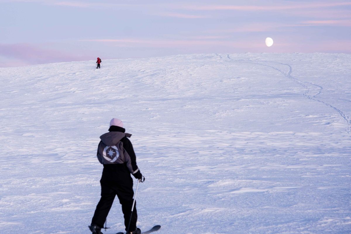 Backcountry skiers in the fells near Levi