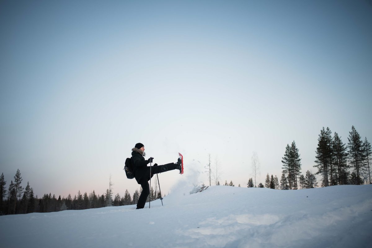 Snowshoeing in the wilderness near Rovaniemi, Lapland