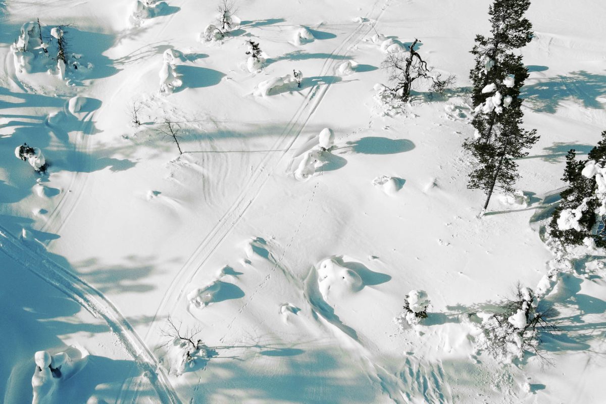 Snowshoe route through deep snow near Levi