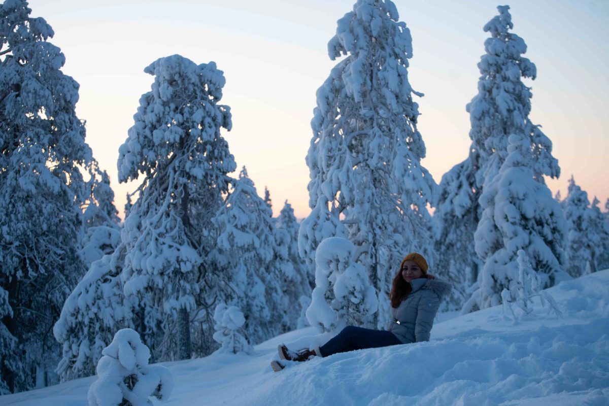 Photography break during a winter wilderness hike