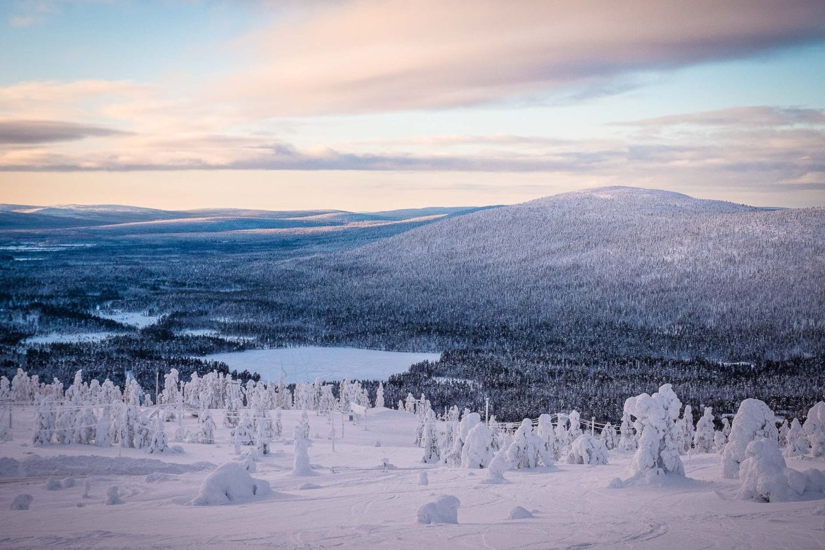 Snowy wilderness and fell view in Levi